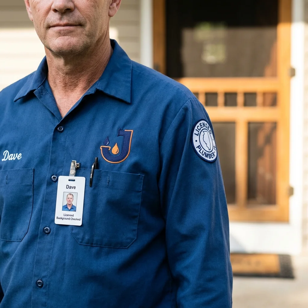 Licensed plumber showing ID badge in Southport, NC