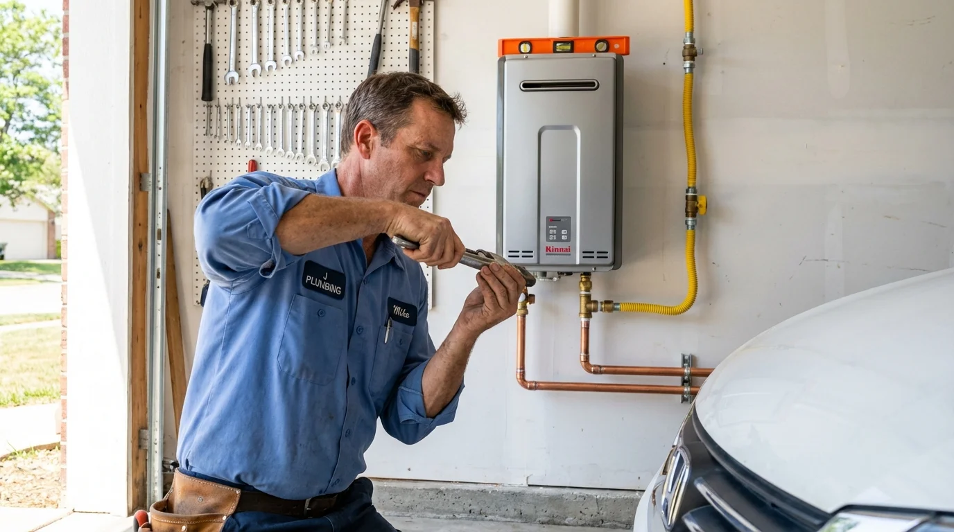 Tankless water heater installation by a Johns Plumbing LLC plumber in Southport
