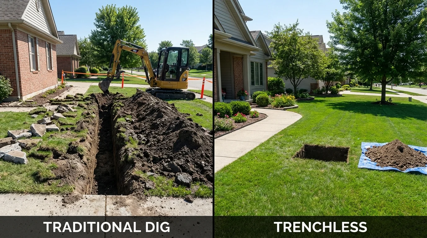 Trenchless sewer repair with minimal yard damage versus traditional excavation in Southport, NC